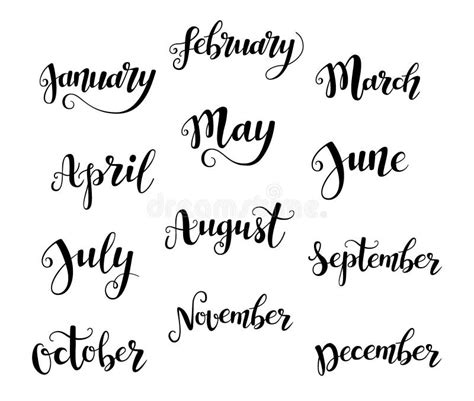 Cute Brush Calligraphy Of Months Of The Year Stock Vector
