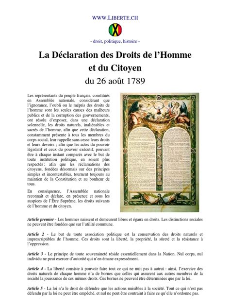 La Déclaration Des Droits De Lhomme Et Du Citoyen 1789 Pdf Loi