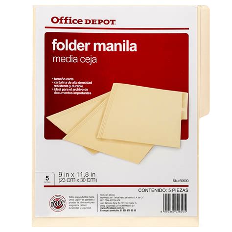 Folders Carta Con Media Ceja Office Depot Manila 5 Piezas Office