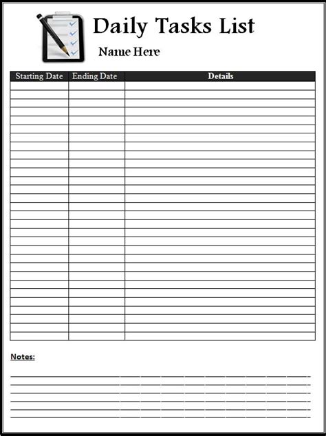 Printable Daily Task List
