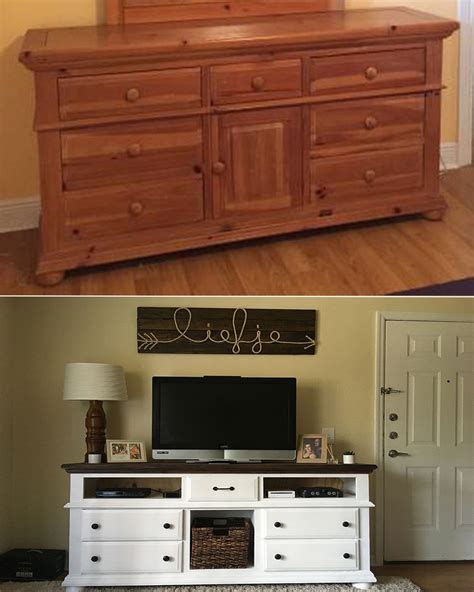 Broyhill Dresser Made Into A Tv Stand White With Dark Walnut Stain