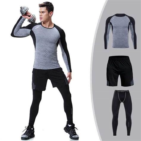 buy 3 piece men quick dry compression long johns fitness gymming male winter