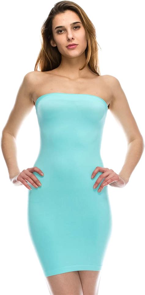 Kurve Womens Strapless Mini Dress Sleeveless Bodycon Sexy Stretchy Tube Top Slip Upf