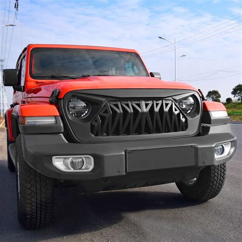 Front Shark Grill Grille For Jeep Wrangler Jl Gladiator Jt Matte Black