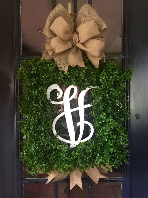 Boxwood Wreath, Spring Summer Monogram Boxwood Wreath, Door Decor in 2020 | Boxwood wreath, Door ...