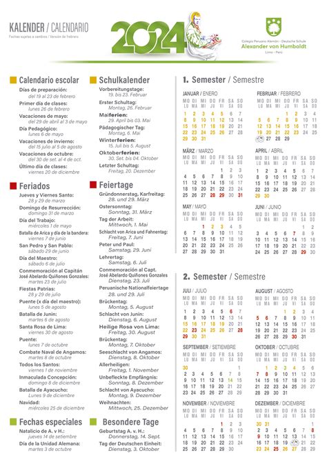 Calendario Escolar Diversos Colegio Peruano Alemán Alexander Von