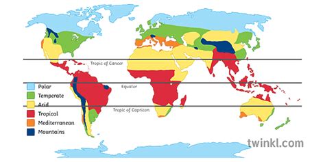 World Climate Zones Colour Map Geography Ks3 Ks4 Illustration Twinkl