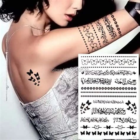 2 Sheets Arabic Tattoo Temporer Kata Kata Hitam Perhiasan Terinspirasi