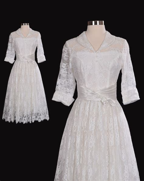 Vintage 1950s Collared Wedding Dress 50s Shear Flor Gem