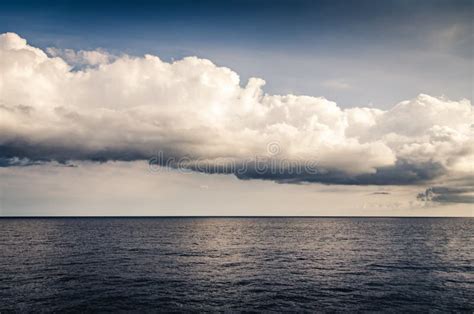 Calm Blue Sea Dramatic Clouds Quiet Seascape Relaxed Background