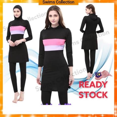 A Baju Renang Dewasa Muslimah Black Pink Swimming Suit Shopee Malaysia