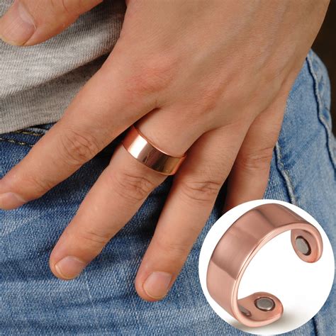 Magnetic Pure Copper Ring Men Finger Vintage Adjustable Open Cuff Rings