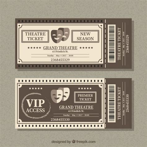Free Vector Retro Theatre Tickets With Masks Ticket Design Ticket