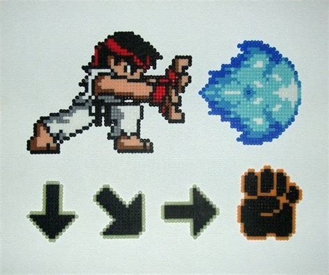 Street Fighter Ryu Hadouken Perler Wall Art Bead Art Stitch Games Pixel Pattern