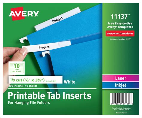 Printable Hanging File Folder Tab Inserts Template Template 1