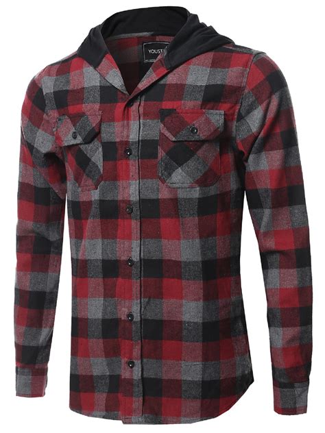 Fashionoutfit Men S Plaid Flannel Long Sleeves Button Closure Detachable Hoodie Shirt