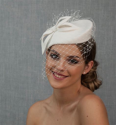 White Bridal Pillbox Hat From Fur Felt Percher Hat White Wedding Hat