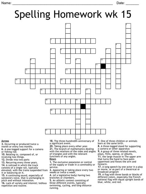 Spelling Homework Wk 15 Crossword Wordmint