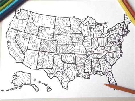 Coloring Map Usa United States America Book Planner Journal Etsy