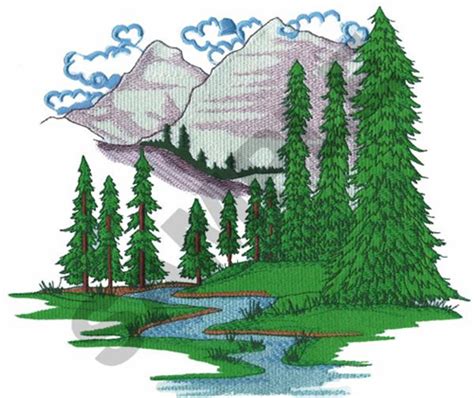 Hand embroidery, machine embroidery, and applique. MOUNTAIN WITH A RIVER Embroidery Designs, Machine ...