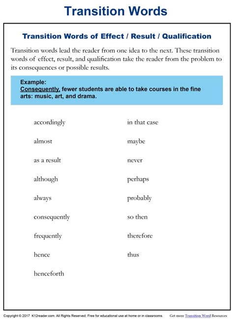 Effect Result And Qualification Transition Words