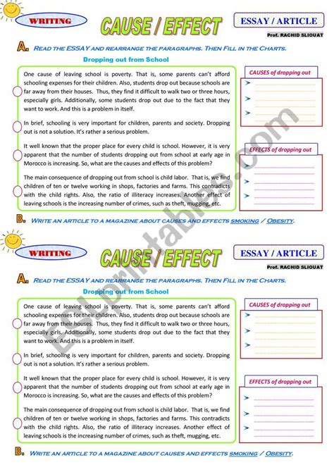 Cause Effect Essay Article Esl Worksheet By Rsliouat