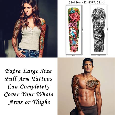 soovsy 46 sheets full arm temporary tattoo for men skull wolf angel floral butterfly half arm