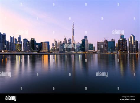 Stunning Panoramic View Of The Dubai Skyline During Sunset With The