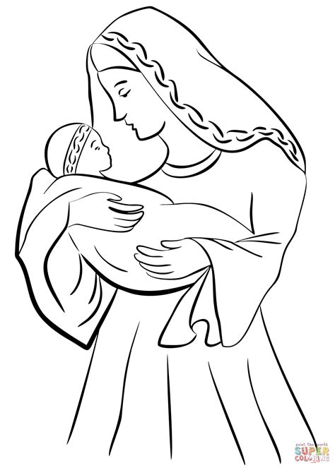 Mother Mary With Baby Jesus Coloring Page Free Printable Coloring Pages