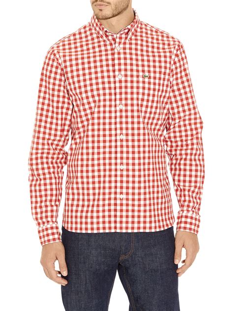 Lacoste Large Gingham Check Shirt In Red For Men Lyst