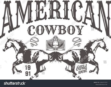 American Cowboy Horses Wild West Sunset Stock Vector Royalty Free