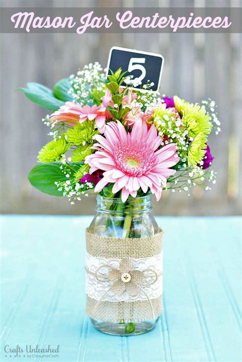 Mason Jar Centerpieces With Burlap And Lace