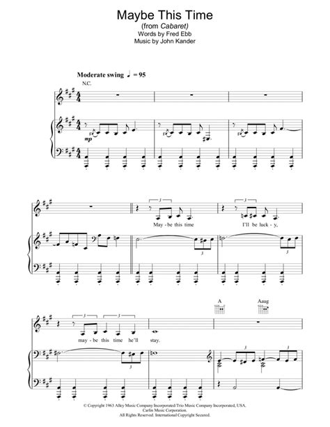 Maybe This Time By John Kander Piano Vocal Guitar Digital Sheet