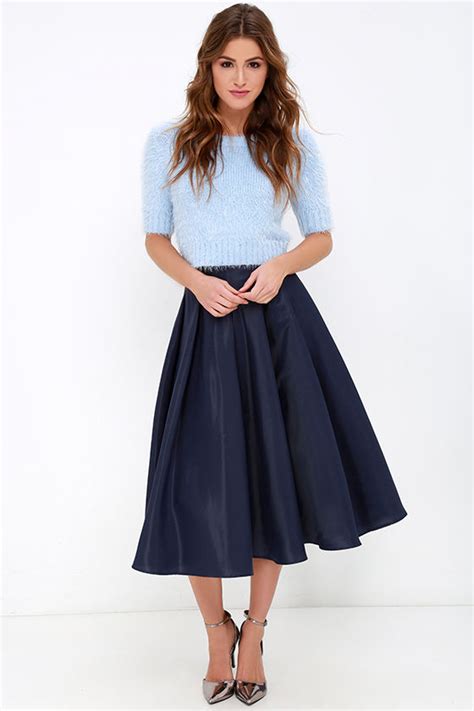 Navy Blue Skirt Midi Skirt High Waisted Skirt 6200 Lulus