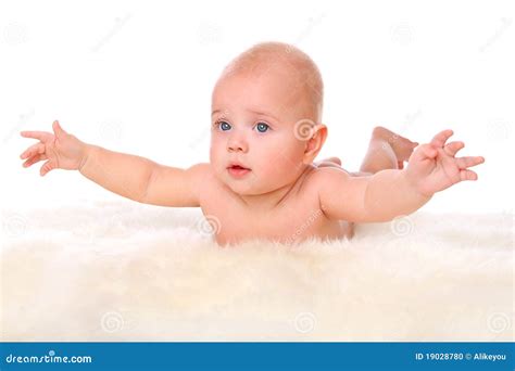 Cute Naked Baby On The Fur Stock Photo Image 19028780