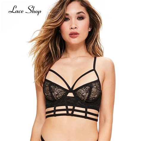 Laceshop Women Sexy Cross Front Solid Color Bralettes Breathable Semi
