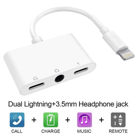 3 In 1 Headphone Splitter Dual For Lightning With 35mm Headphone Jack