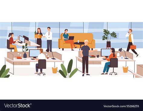 Busy People In Office Company Modern Workplace Vector Image