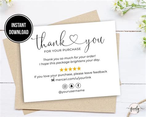 Does mercari's site support gift cards? Mercari Thank You Cards Template Printable Note Mercari Thank | Etsy in 2020 | Card templates ...