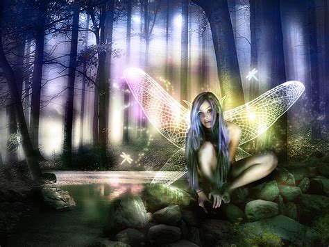 Forest Fae Pond Forest Sunrays Fae Dragonfly Woman Hd Wallpaper Peakpx