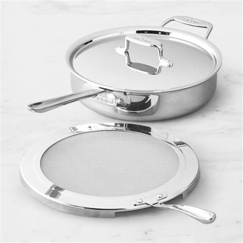All Clad d Stainless Steel Qt Deep Sauté Pan with Splatter Screen Williams Sonoma
