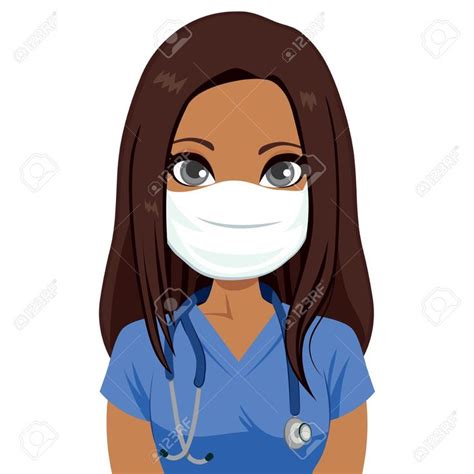 Young Brunette African American Female Nurse Wearing Mask With