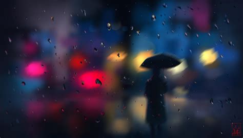 Wallpaper Silhouette Rain Blur Drops Bokeh Lights Hd Widescreen