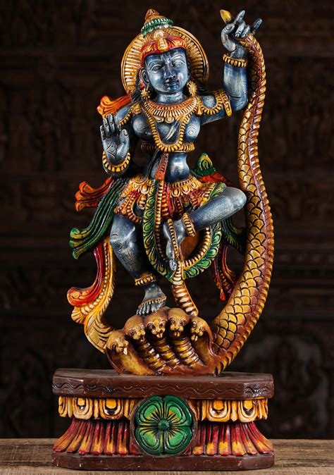 Sold Blue Wood Painted Kalinga Krishna Statue 24 96w1ef Hindu Gods