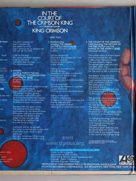 To summon back the fire witch to the court of the crimson king. The Styrous® Viewfinder: 20,000 Vinyl LPs 47: King Crimson ...
