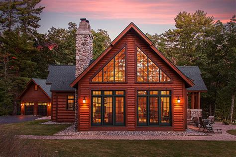 Side View Of Large Patio Doors And Trapezoids Windows Log Exterior And