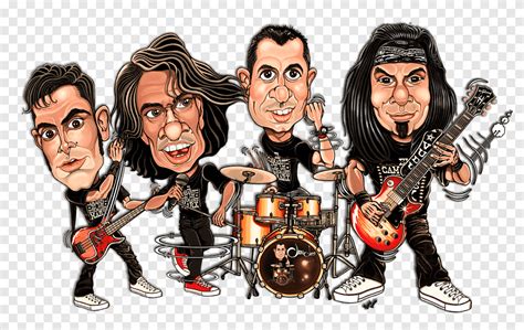 Four Man Music Band Illustration Cartoon Caricature Rock Music Ana