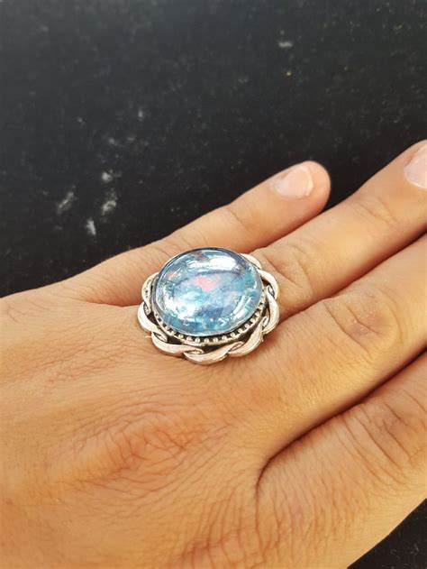 Nebula Ring Galaxy Ring Glass Cabochon Ring Silver Adjustable Ring