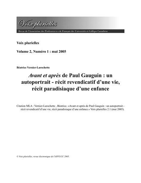 Pdf Avant Et Après De Paul Gauguin Un Autoportrait Récit Revendicatif Dune Vie Récit