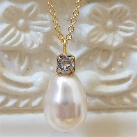 Rhinestone And Teardrop Pearl Pendant Necklace By Katherine Swaine